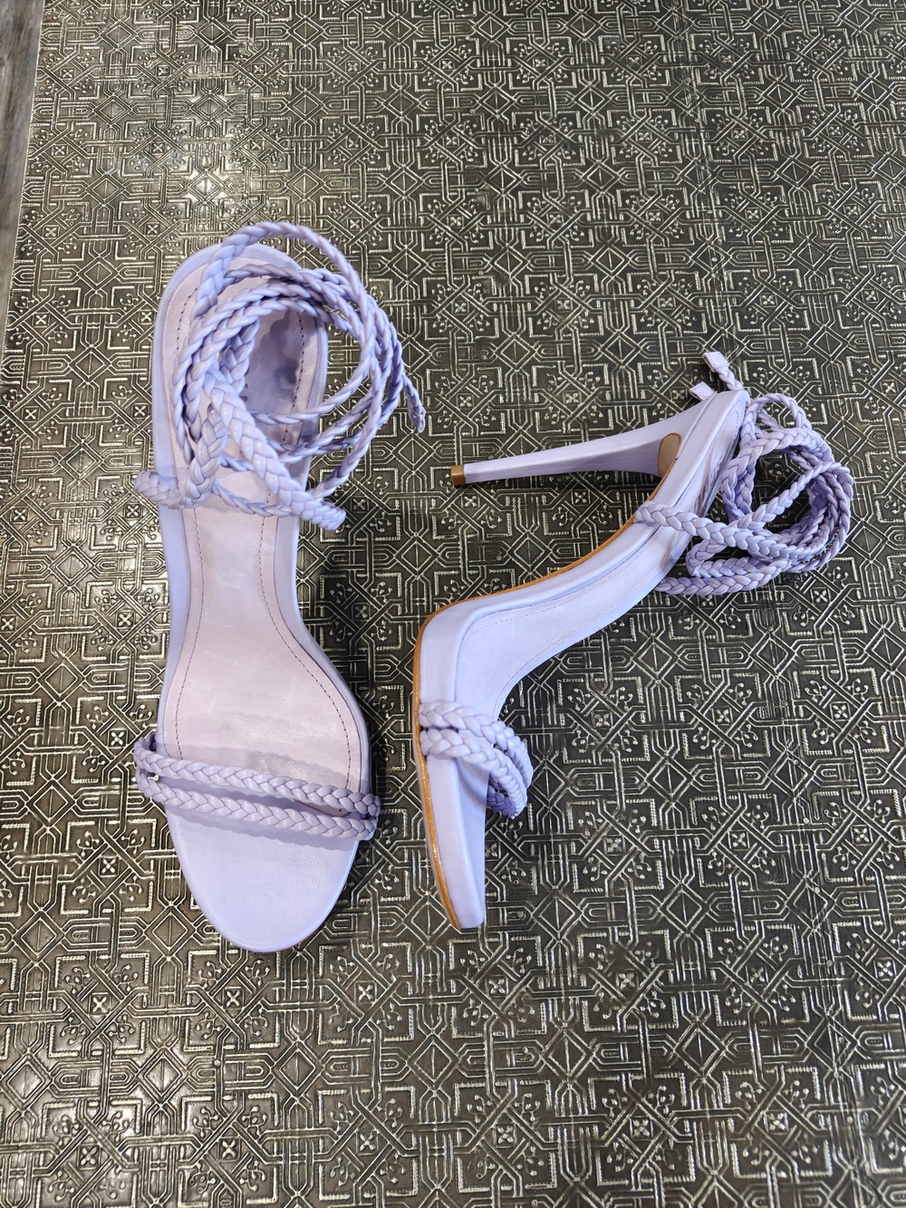 SCHUTZ Blair Lilac Braided Lace-Up High Heel Sandals - Women Size 11